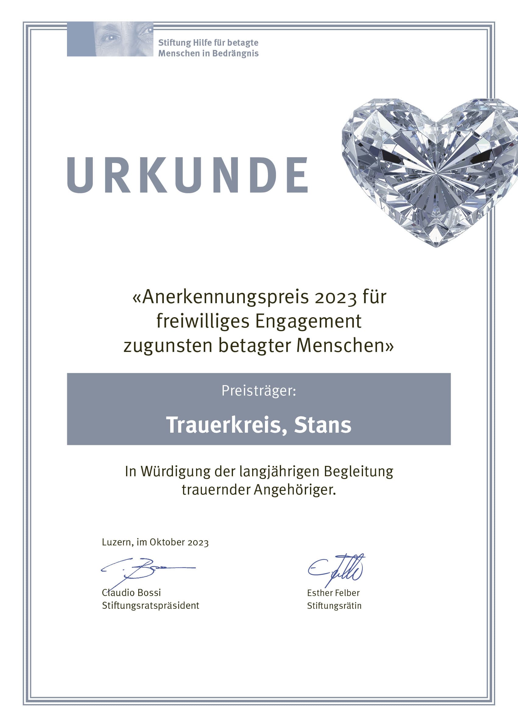 BEME Anerkennungspreis23 Trauerkreis Stans